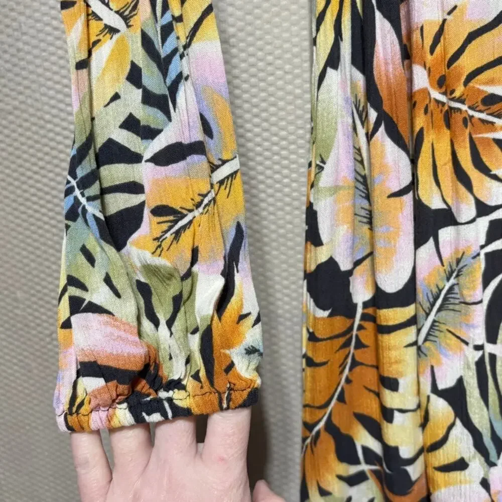 Billabong Tropical Palm Leaf Wrap Mini Dress Size Small Long Sleeve Tie Front - Picture 4 of 9